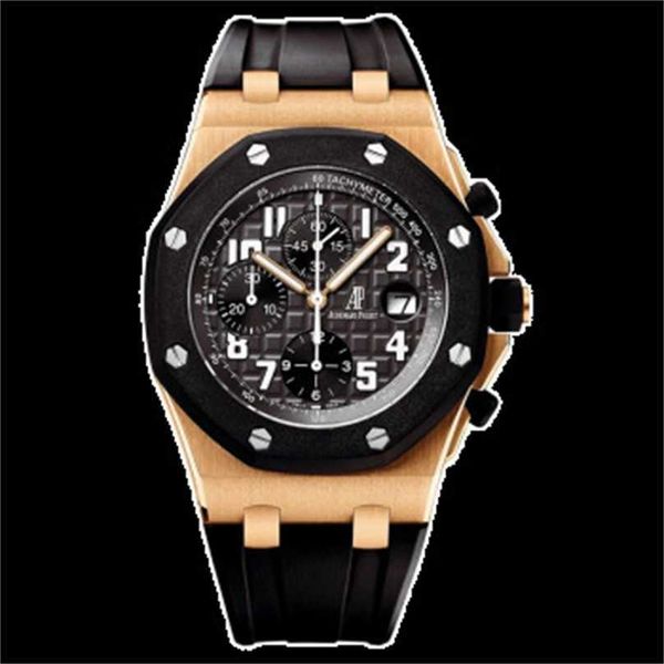 Relógio de pulso masculino Audpi Royal com mostrador grande e movimento de quartzo Relógio de pulso Epic Royal Oak Offshore Series 18K em ouro rosa com cronometragem mecânica automática