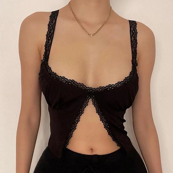 Camisoles tanques sexy laço colheita topo feminino 90s meninas reunidos bralette camisola opem frente roupa interior respirável sem costura lingerie lenceria