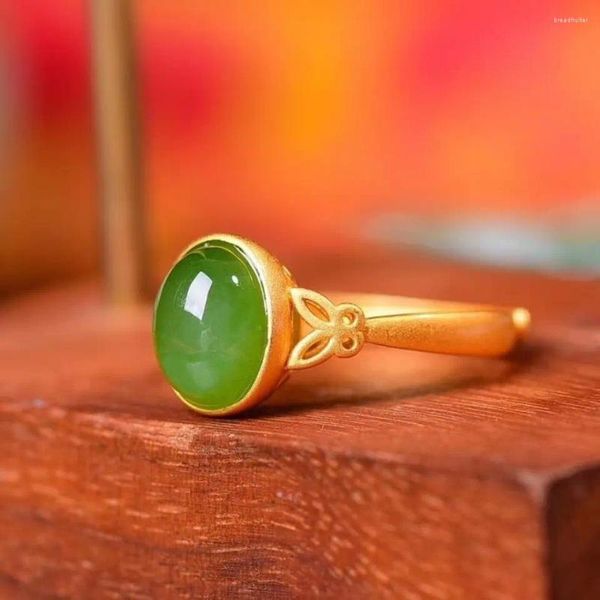 Cluster Anéis Verde Jade Jóias Pedra Talismãs Natural Ajustável Anel Gemstones Encantos Mulheres Amuleto Moda 925 Acessórios de Prata
