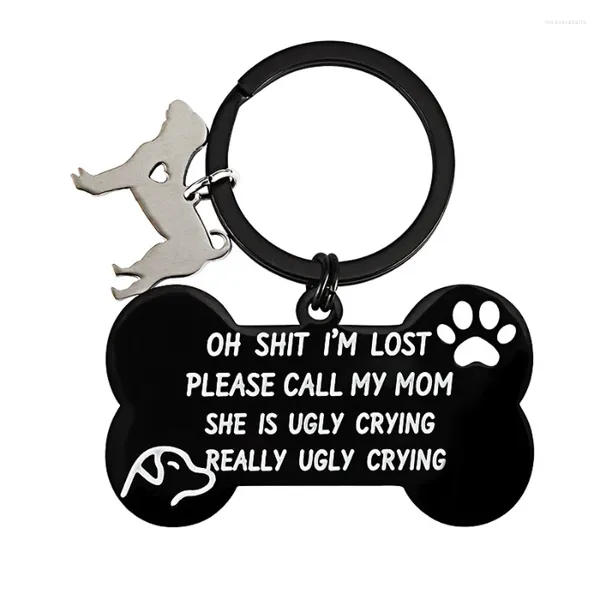 Schlüsselanhänger, Sublimation, schwarz plattiert, individueller Name, gravierter Hund, personalisierter Edelstahl-Laser-Nachricht-Schlüsselanhänger-Ring für Schlüssel