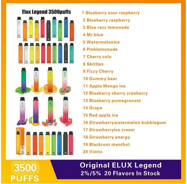 Sigarette elettroniche monouso Elux Legend 3500 soffi Vape Pen 1500mAh Batteria vaporizzatore Stick Vapor Kit 0% 2% 3% 5% 10 ml Pre riempito geek bar elf lux Tastefog