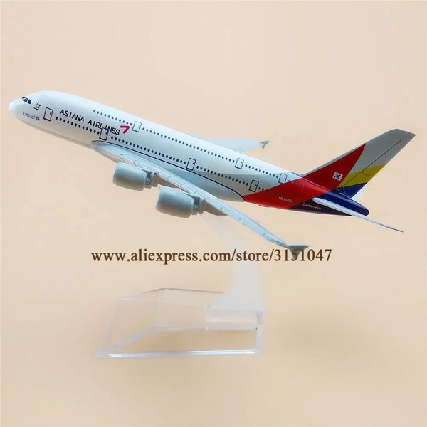 Modelo de aeronave 16cm Korea Air Korean Asiana Airlines A380 Airbus 380 Airways Metal Alloy s Escala 1 400 Diecast Avião Modelo Avião 231024