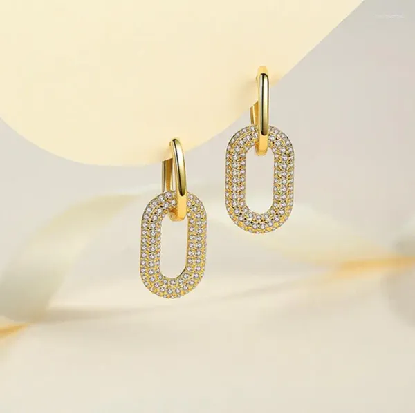 Brincos de argola 1 par moda ouro geométrico oval retângulo alta qualidade mirco cz brincos de cristal para mulheres jóias