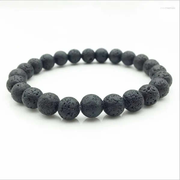 Braccialetti con ciondoli Glamour Perline di roccia lavica nera naturale Bracciale alla moda Donna Uomo Filo curativo Equilibrio Chakra Yoga Accessori