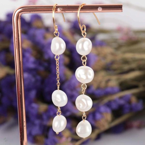 Brincos pendurados 7-8mm natural branco barroco pérola brinco 18k orelha gota cultivada moda presente feminino clássico