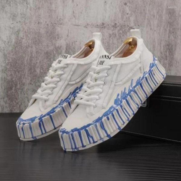 Sapatos de vestido Grosso Soled Homens Verão Respirável Fina Lona Azul Casual Board Pequeno Branco 137