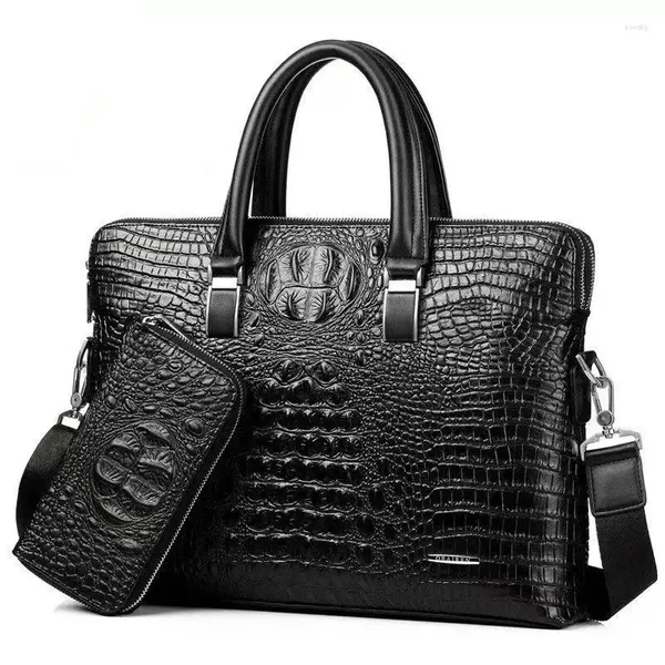 Pastas TopFight 2023 Bolsa de Negócios Horizontal Crocodilo Padrão Duplo Zíper Casual Maleta Um Ombro Messenger Bag