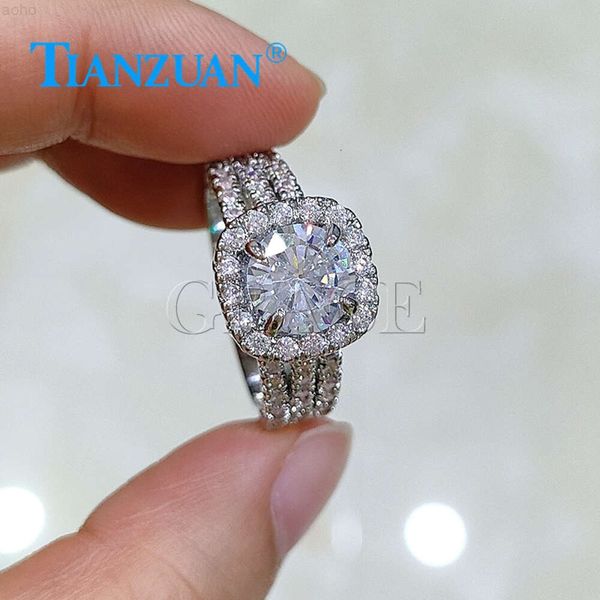 2ct 8mm Kissen Moissanit Ring Drei Reihen Halbband 925 Silber Hip Hop Männer Frauen Diamanten Männlichen Schmuck