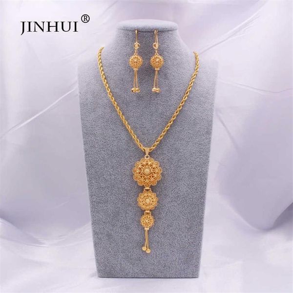 Set di gioielli 24K oro etiope Arabia collana pendente orecchino per donne indiane dubai nozze africane regali nuziali set 2106302x