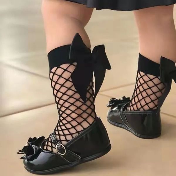 Crianças meias bebê meninas crianças malha meias arco fishnet meias tornozelo alto laço peixe net vintage meia curta bonito moda pai criança meias 231025