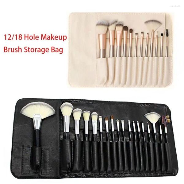 Kosmetiktaschen Pu-leder Make-Up Pinsel Tasche Organizer 12/18 Loch Halter Schönheit Werkzeug Augenbrauenstift Box Lagerung