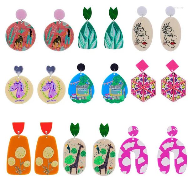 Baumeln Ohrringe FishSheep Koreanische Acryl Tier Blume Blatt Malerei Tropfen Für Frauen Mädchen Unregelmäßige Figur Form Ohrring Schmuck