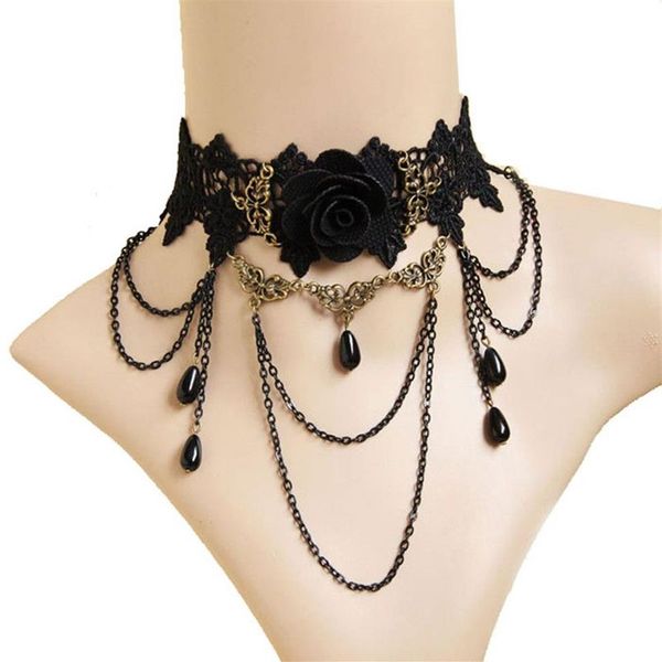 1pc Gothic Stil Tattoo Quaste Spitze Halskette Anhänger Kette Kristall Halsband Hochzeit Schmuck Halskette Frauen Falschen Kragen Statement320N