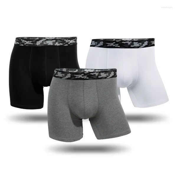 Underpants 3 Pçs / lote Homens Extended Sports Underwear Boxer Shorts Wear-Resistente Perna Correndo Plus Size Treinamento de Algodão Solto Gordo Boyshort