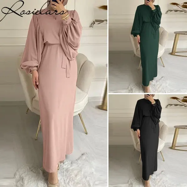 Roupas étnicas 2023 Abaya Muçulmana Moda Mulheres Vestidos Longos Lanterna Manga Cintura Robe Caftan Modest Prom Dress Marroquino Kaftan Islâmico