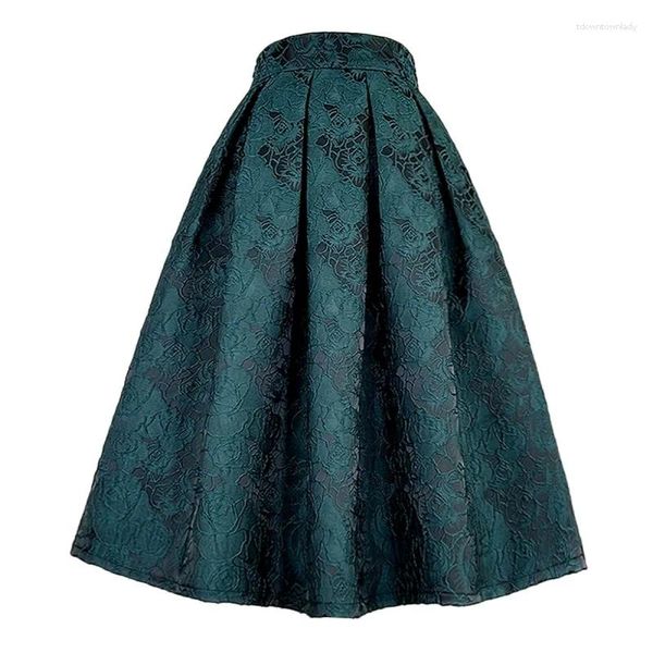 Gonne 2023 Autunno Inverno Alla moda Coreano Elegante Donna Abbigliamento Vintage Retro A Vita Alta In Rilievo Verde Scuro Lunga Gonna A Pieghe