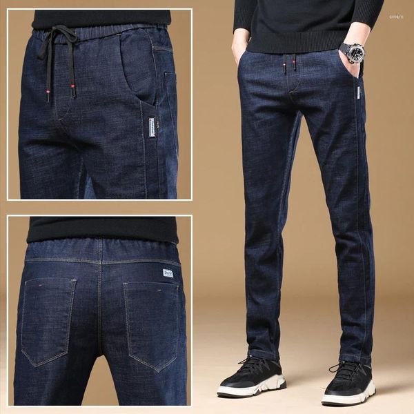 Jeans da uomo 2023 Autunno/Inverno elasticizzati per uomo Primavera Gamba dritta Allentata Plus Size Pantaloni in denim da città alla moda con elastico in vita