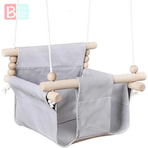 Swings jumperlar feda bebek tuval salıncak sandalye asma ahşap çocukları anaokulu oyuncak dışında kapalı küçük sepet bej sallanan sallanan sandalye bebek oyuncak 231025