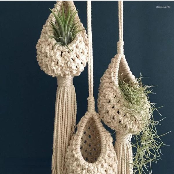 Tapeçarias macrame corda planta parede pendurado borla flor cesta net saco tapeçaria algodão boho chi tecido arte para apartamento dormitório