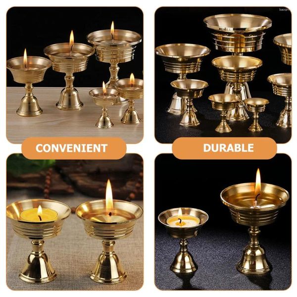 Portacandele 2 pezzi Decor Ottone Portalampada Ghee Tempio di rame Uso Retro Candeliere Supporto Sala olio Coppa Buddha