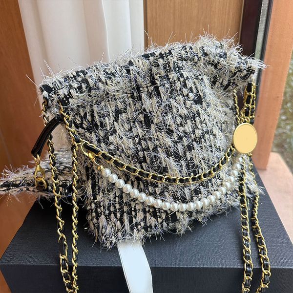 Mini sacchetto della spazzatura Borse per la spesa da donna Borsa in stoffa di lana Hardware di moda Accessori per lettere Borse a tracolla firmate da donna di alta qualità Borse a catena con borsa