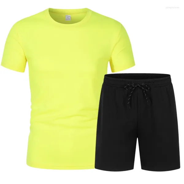 Tracksuits masculinos verão tops tendência casual manga curta shorts define vermelho verde preto regular malha esportes masculino o pescoço t camisa