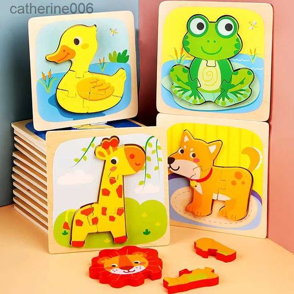 Puzzle Cartoon Animal Puzzle 3D in legno per bambini Montessori Toys Children Educational Traffic Jigsaw Puzzle per bambini 1 2 3 anni Ragazzi GirlsL231025