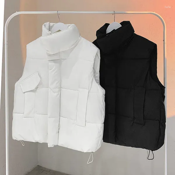 Coletes masculinos inverno quente colete jaqueta engrossado puffer algodão acolchoado casaco casual cachecol colarinho preto branco moda jaquetas