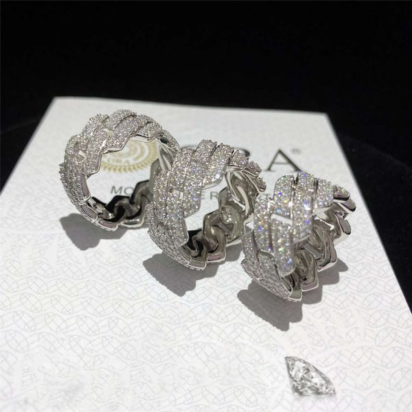 Anello a catena cubana con diamante in platino placcato argento 925 all'ingrosso per uomo e donna Anello a stella semplice 2023