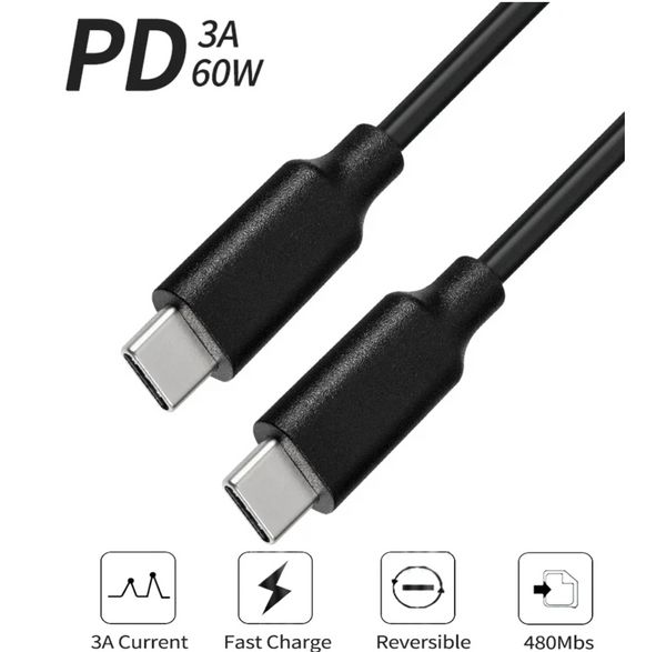 Cavo dati tipo C 3A 60W Ricarica trasmissione dati Cavo per computer cellulare Cavi per disco rigido maschio-maschio Cavo USB C per ricarica rapida