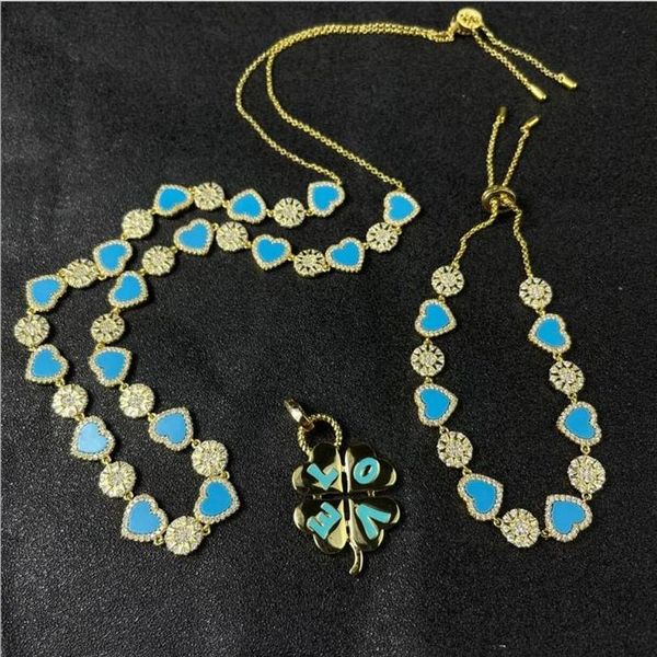 Ohrringe Halskette Juni Blue Love Sun Weiblich 2021 Tide Beach Herzförmiger Sommer Cool Clavicle Chain Set281L