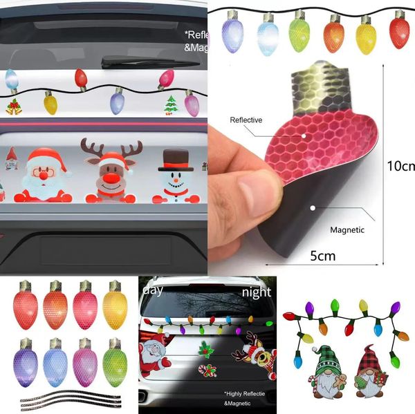 Рождественские украшения Рождественская лампочка Старик Снеговик Карлик Лось Светоотражающая наклейка Автомобильный холодильник Праздничное украшение Наклейка на дверь гаража 231024