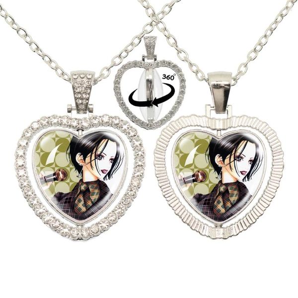 Anhänger Halsketten Niedliche Cartoon-Nana-Anime-Glasherz-doppelseitige Halskette mit 360-Grad-Drehung Cosplay Modeaccessoires Schmuck