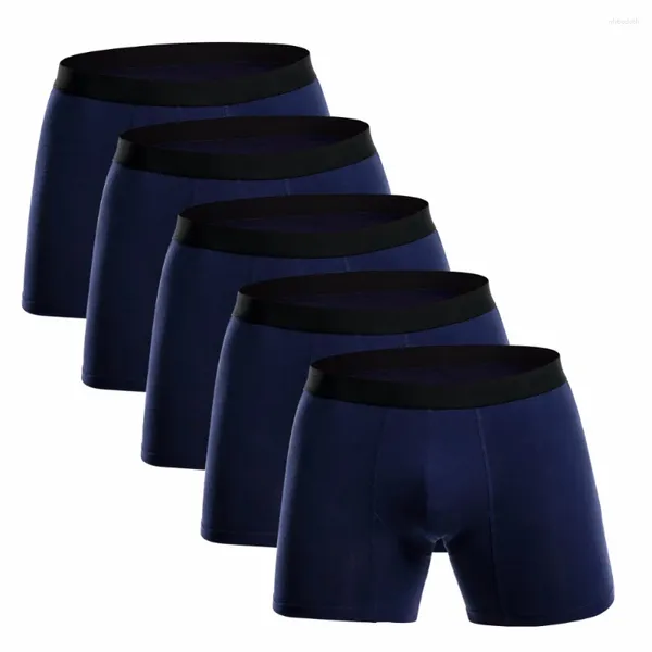 Cuecas 5 pçs/lote homens roupa interior boxer longo homem grande pluse tamanho curto respirável flexível shortboxers sólido calzoncillos homme