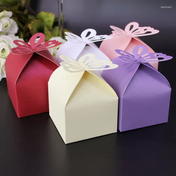 Envoltório de presente 10pcs papel pérola cor nude caixa de doces de casamento embalagem borboleta oca