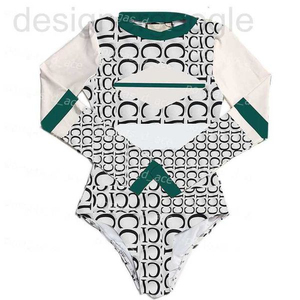 Costumi da bagno da donna taglie forti firmati a righe maniche lunghe a lettera costumi da bagno firmati spa piscina muta imbottita body intero da donna costume da bagno HGIK