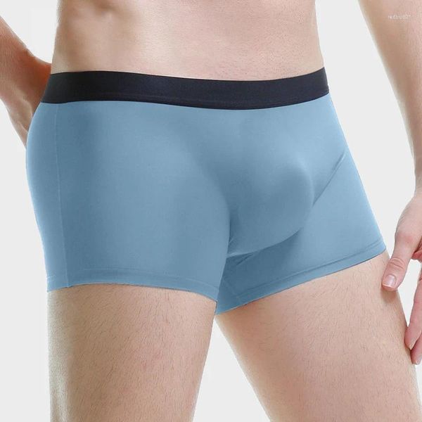 Mutande Boxer da uomo sexy ultrasottili Pantaloncini da uomo in seta di ghiaccio Intimo maschile Senza soluzione di continuità 3D Pouch Boxer Mutandine traspiranti Cuecas