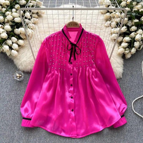 Kadın bluzları şık kadın üstleri ve bow dantel işlemeli fişekler bluz gevşek gündelik yüce blusas feminina Kore moda dropship