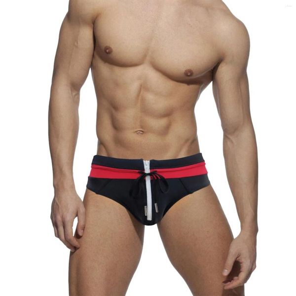 Shorts masculinos verão legal esportes cor bloco zíper ajuste praia triângulo moda sexy troncos de natação nadar para homens