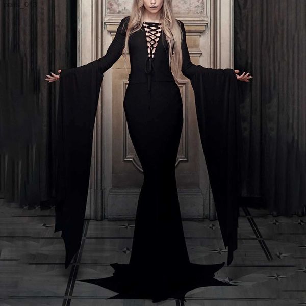 Grundlegende Casual Kleider Sexy Gothic Vintage Kleid Für Frauen Halloween Karneval Party Frauen Bodenlangen Hexe Cosplay Kommen vestido YQ231025