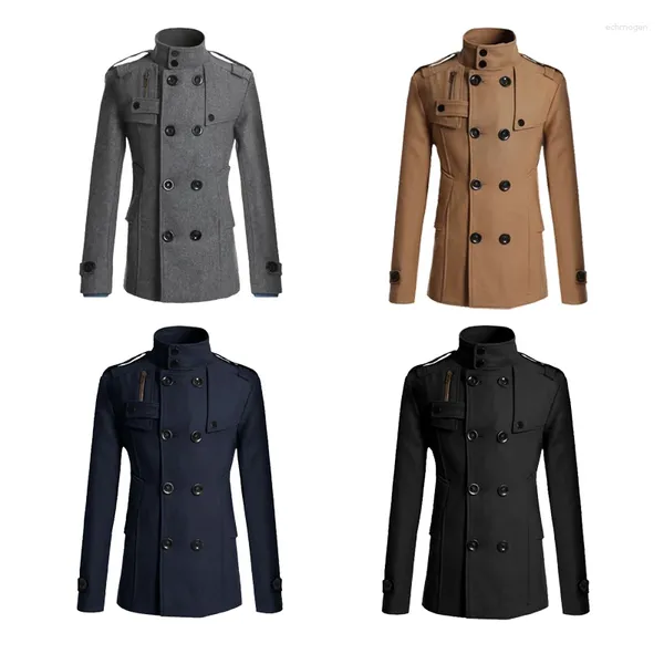 Casacos de Trench Masculinos 2024 Primavera Outono Homens Boutique Preto Cinza Clássico Cor Sólida Grosso Quente Extra Longo Casaco Masculino Jaqueta