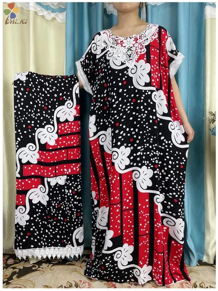 Abbigliamento etnico 2023 Abiti da donna di moda africana Abito in cotone stampato a pois Gonna lunga aderente abbinata a una grande sciarpa