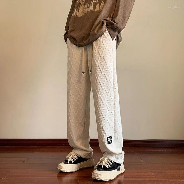 Calças masculinas -Juventude 3D Rhombus Moda Coreana Baggy Sweatpants Outono Harajuku Preto Suor Japonês Streetwear Corredores