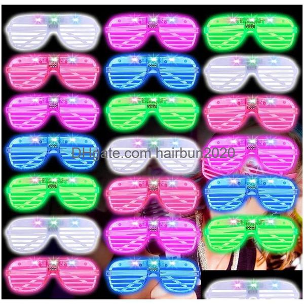 Украшение вечеринки Светящиеся солнцезащитные очки с затвором Rave Мигающие светодиодные оттенки Светящиеся неоновые подарки на Рождество День рождения Сумка Прямая доставка на дом Dhnqa