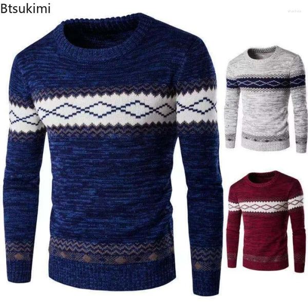 Männer Pullover 2023 Kontrast Farbe Gestrickte Pullover Herbst Winter Ethnischen Stil Slim Fit Bottom Tops Für Männer Casual