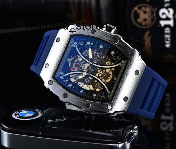 Relógio de movimento richd mill masculino de alta qualidade rm diamante relógio de quartzo oco vidro traseiro caixa de aço inoxidável borracha preta