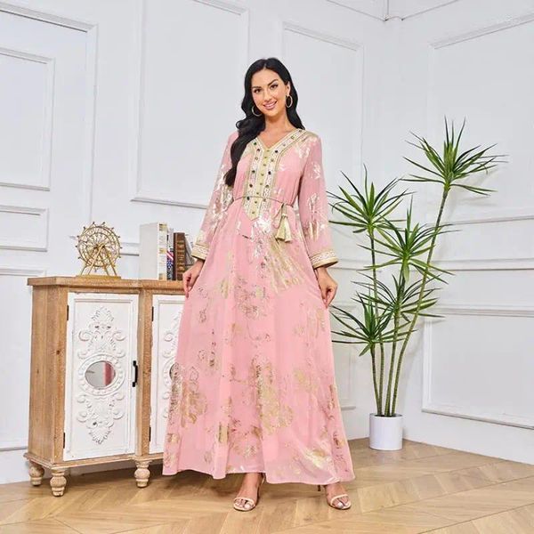 Roupas étnicas Luxo Festa Vestidos de Noite Marroquino Rosa Robe Eid Muçulmano Mulheres Roupas Dubai Abaya Turquia Vestidos Árabe Islâmico Kaftan