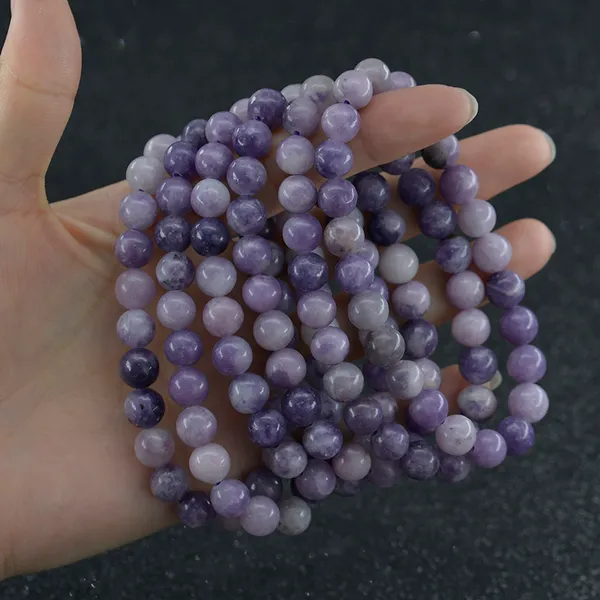 Bracciale in lepidolite in pietra naturale da 8 mm. Perle di energia per il potere curativo della pietra preziosa. Bracciale con perline rotonde in pietra elasticizzata elastica