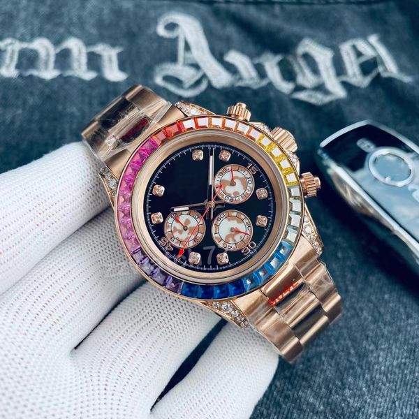 Luxusuhr Herrenuhr Rainbow Di Automatische mechanische Uhren Edelstahlarmband Klassische Mode-Armbanduhr mit drei Augen und sechs Nadeln