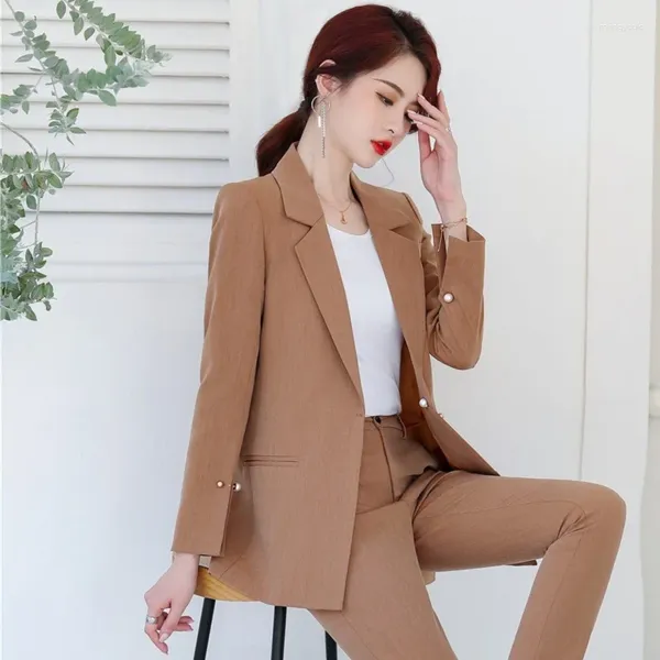 Damenanzüge Ankunft Mode Damen Brauner Blazer Frauen Mantel und Jacke Elegante Arbeit Büro Uniform Styles OL